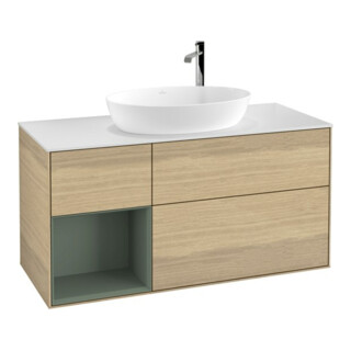 V&B Waschtischunterschrank Wandbeleuchtung Finion 120cm, Pl wh. m, Reg Oli. m Lac, Oa ven