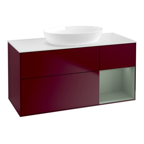 V&B Waschtischunterschrank Wandbeleuchtung Finion 120cm, Pl wh. m, Reg Oli. m Lac, Peo m