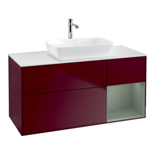 V&B Waschtischunterschrank Wandbeleuchtung Finion 120cm, Pl wh. m, Reg Oli. m Lac, Peo m