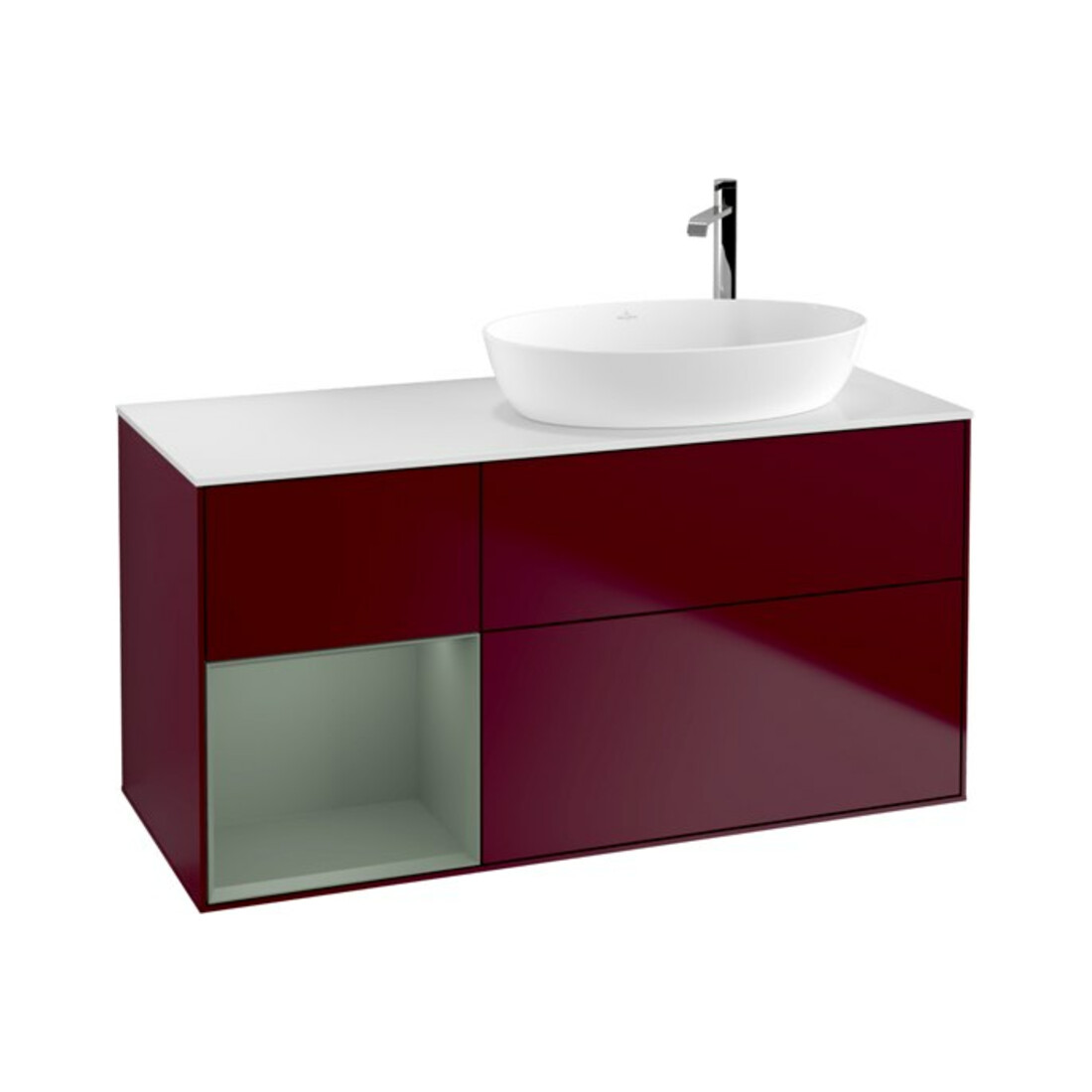 V&B Waschtischunterschrank Wandbeleuchtung Finion 120cm, Pl wh. m, Reg Oli. m Lac, Peo m