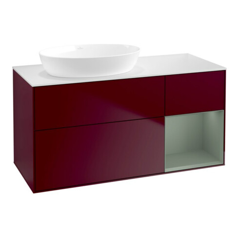 V&B Waschtischunterschrank Wandbeleuchtung Finion 120cm, Pl wh. m, Reg Oli. m Lac, Peo m