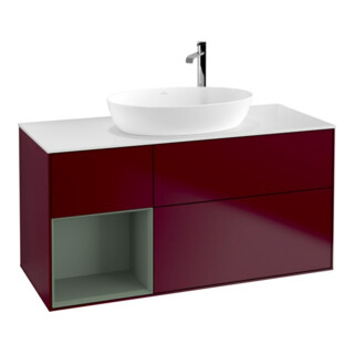 V&B Waschtischunterschrank Wandbeleuchtung Finion 120cm, Pl wh. m, Reg Oli. m Lac, Peo m