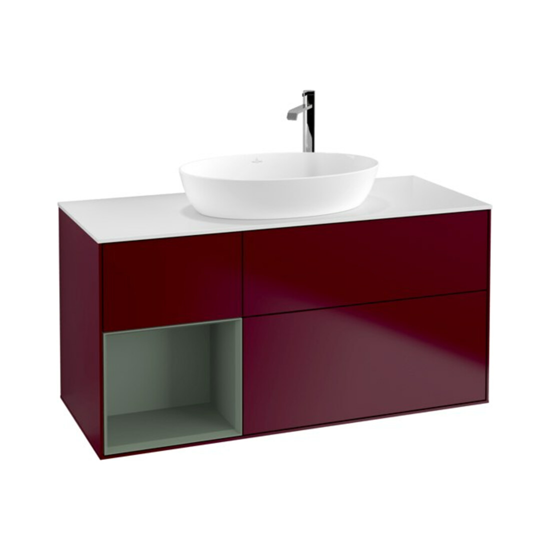 V&B Waschtischunterschrank Wandbeleuchtung Finion 120cm, Pl wh. m, Reg Oli. m Lac, Peo m