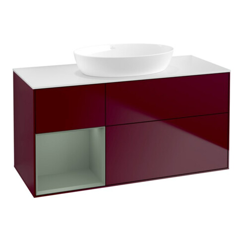 V&B Waschtischunterschrank Wandbeleuchtung Finion 120cm, Pl wh. m, Reg Oli. m Lac, Peo m