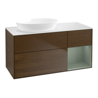 V&B Waschtischunterschrank Wandbeleuchtung Finion 120cm, Pl wh. m, Reg Oli. m Lac, wal ven