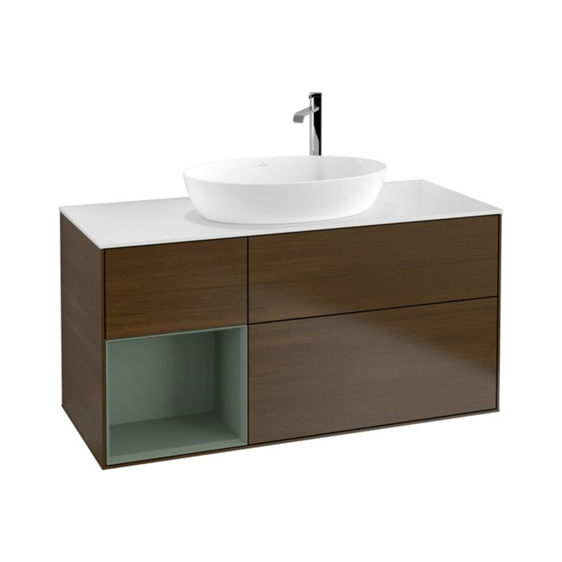 V&B Waschtischunterschrank Wandbeleuchtung Finion 120cm, Pl wh. m, Reg Oli. m Lac, wal ven