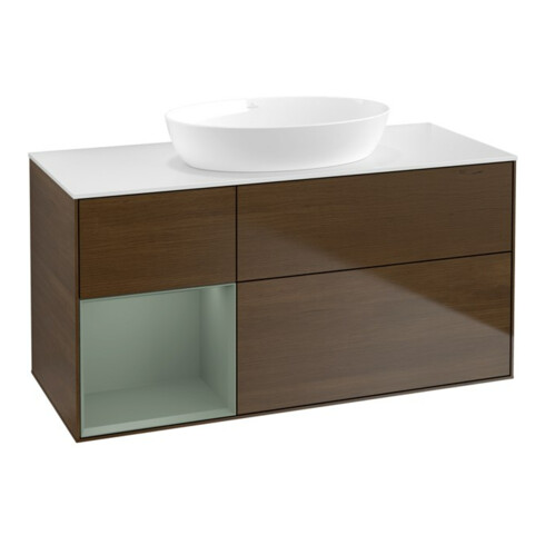 V&B Waschtischunterschrank Wandbeleuchtung Finion 120cm, Pl wh. m, Reg Oli. m Lac, wal ven