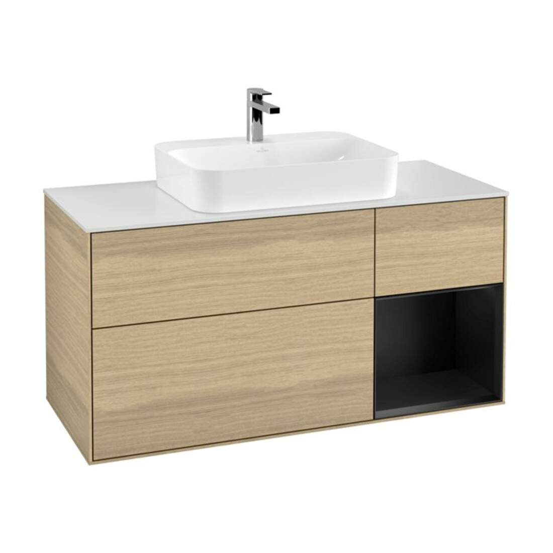 V&B Waschtischunterschrank Wandbeleuchtung Finion 120cm, Pl wh. m, Reg re bla m, Oa ven