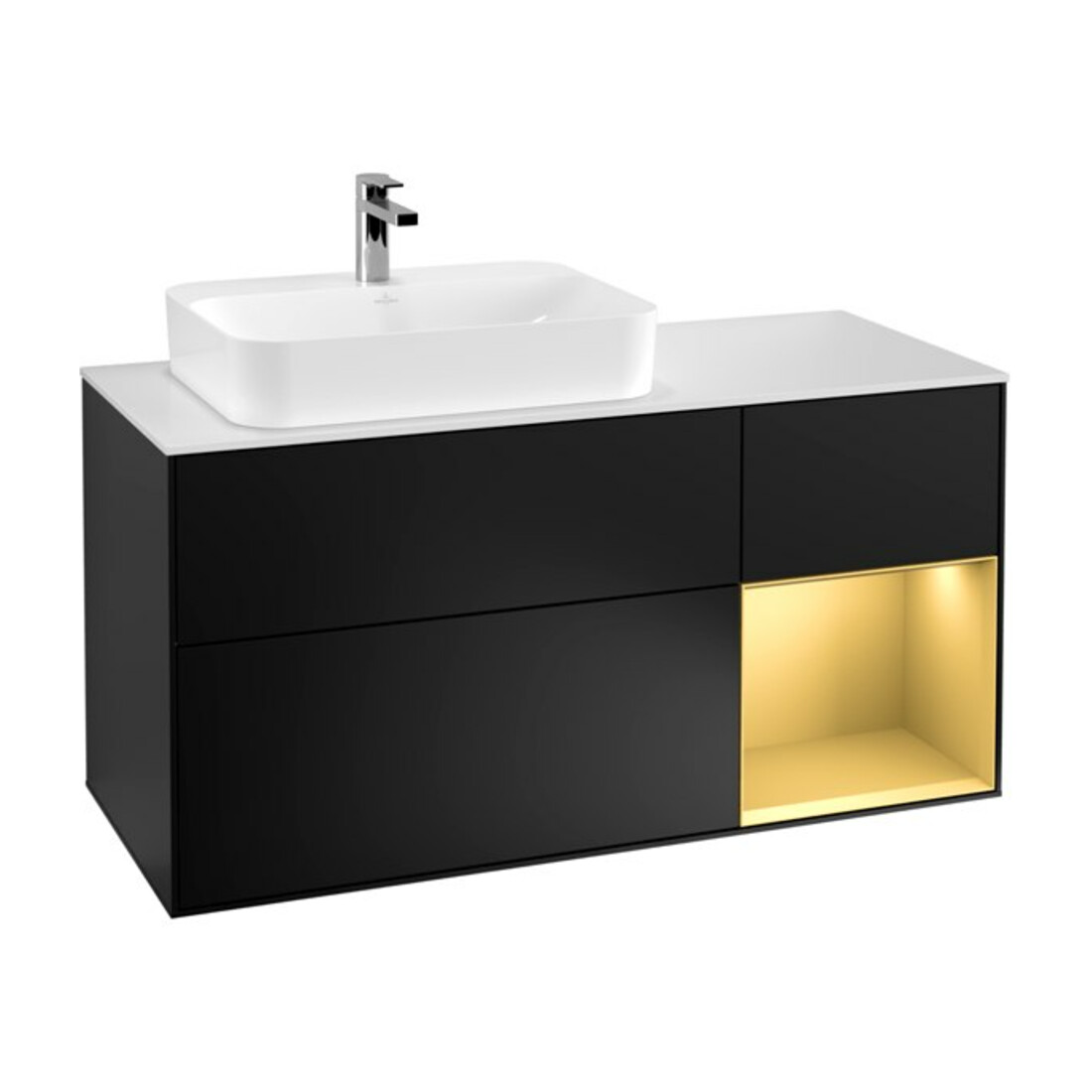 V&B Waschtischunterschrank Wandbeleuchtung Finion 120cm, Pl wh. m, Reg re gol m, bla m Lac