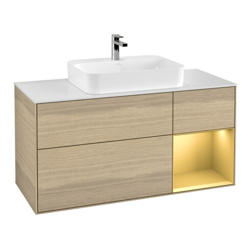V&B Waschtischunterschrank Wandbeleuchtung Finion 120cm, Pl wh. m, Reg re gol m, Oa ven