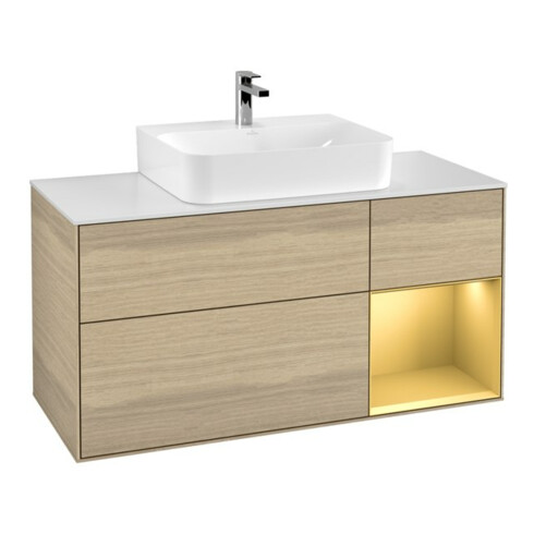 V&B Waschtischunterschrank Wandbeleuchtung Finion 120cm, Pl wh. m, Reg re gol m, Oa ven