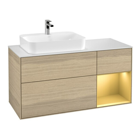 V&B Waschtischunterschrank Wandbeleuchtung Finion 120cm, Pl wh. m, Reg re gol m, Oa ven