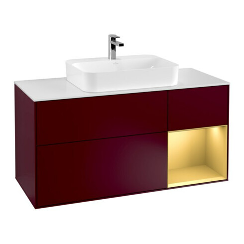V&B Waschtischunterschrank Wandbeleuchtung Finion 120cm, Pl wh. m, Reg re gol m, Peo m