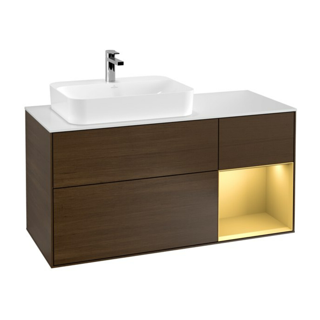V&B Waschtischunterschrank Wandbeleuchtung Finion 120cm, Pl wh. m, Reg re gol m, wal ven