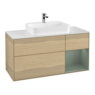 V&B Waschtischunterschrank Wandbeleuchtung Finion 120cm, Pl wh. m, Reg re Oli. m, Oa ven