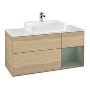 V&B Waschtischunterschrank Wandbeleuchtung Finion 120cm, Pl wh. m, Reg re Oli. m, Oa ven