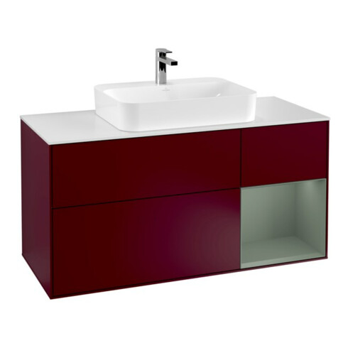 V&B Waschtischunterschrank Wandbeleuchtung Finion 120cm, Pl wh. m, Reg re Oli. m, Peo m
