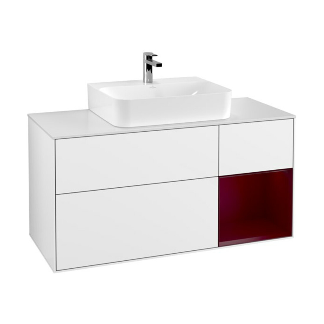 V&B Waschtischunterschrank Wandbeleuchtung Finion 120cm, Pl wh. m, Reg re Peo, glo wh. Lac