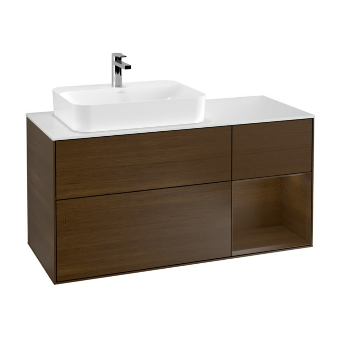 V&B Waschtischunterschrank Wandbeleuchtung Finion 120cm, Pl wh. m, Reg re wal ven, wal ven