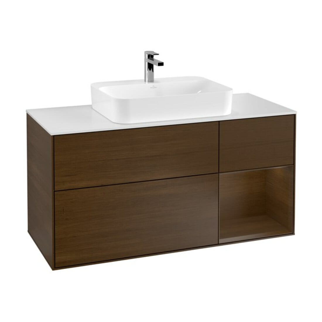V&B Waschtischunterschrank Wandbeleuchtung Finion 120cm, Pl wh. m, Reg re wal ven, wal ven