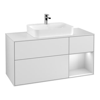 V&B Waschtischunterschrank Wandbeleuchtung Finion 120cm, Pl wh. m, Reg re wh. m, wh. m Lac