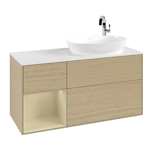 V&B Waschtischunterschrank Wandbeleuchtung Finion 120cm, Pl wh. m, Reg si Gr m Lac, Oa ven