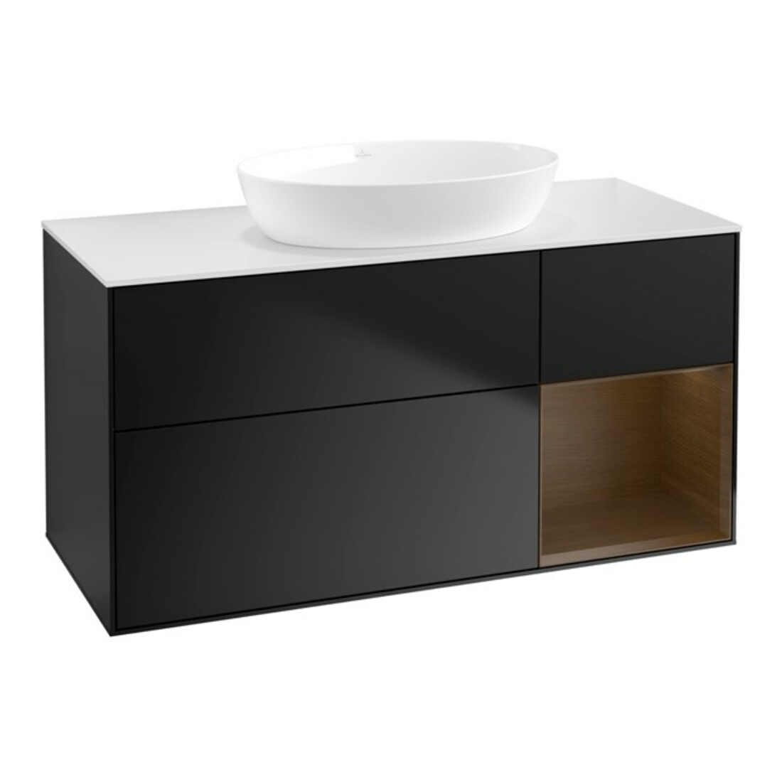 V&B Waschtischunterschrank Wandbeleuchtung Finion 120cm, Pl wh. m, Reg wal ven, bla m Lac