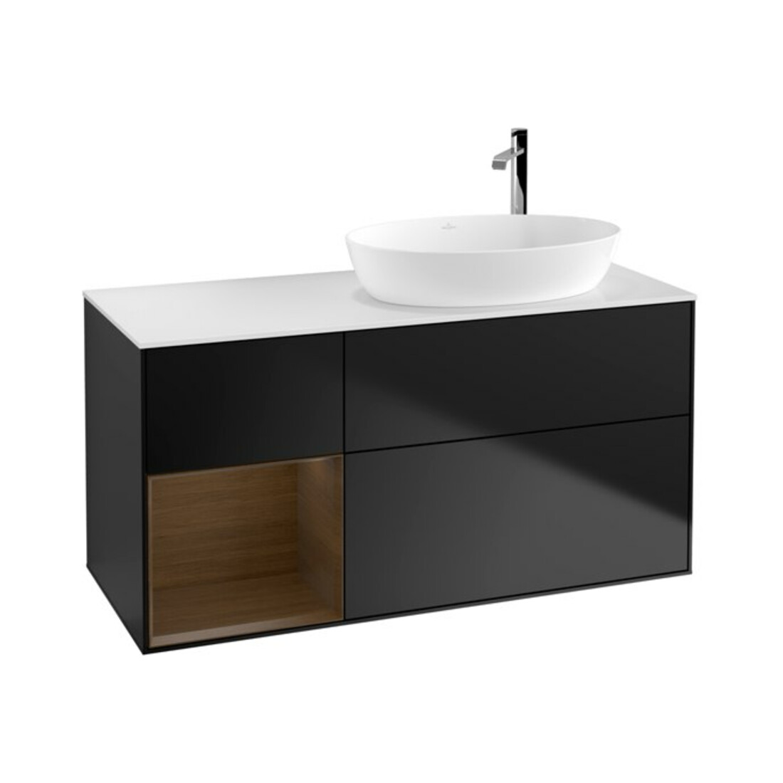 V&B Waschtischunterschrank Wandbeleuchtung Finion 120cm, Pl wh. m, Reg wal ven, bla m Lac