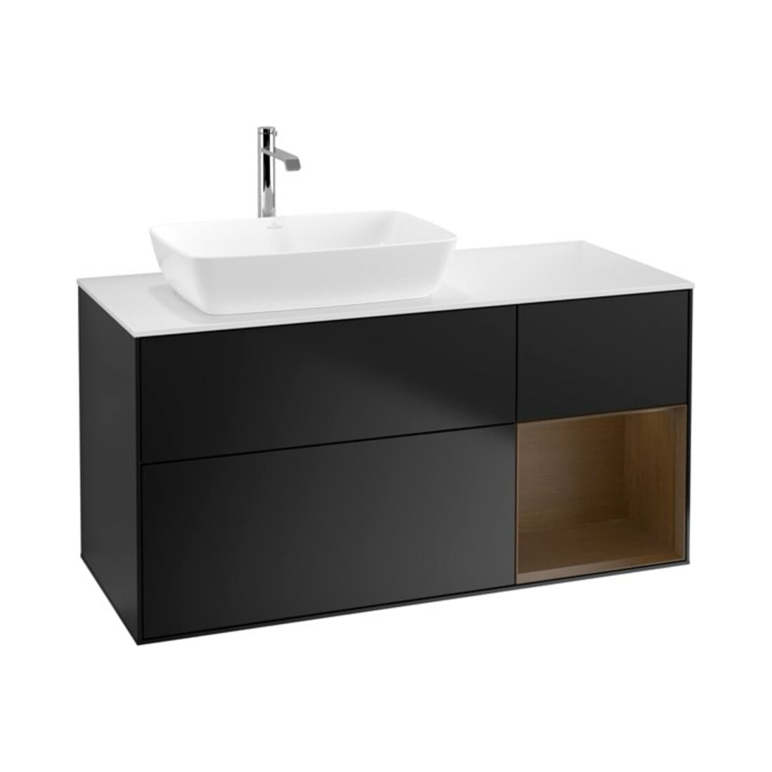 V&B Waschtischunterschrank Wandbeleuchtung Finion 120cm, Pl wh. m, Reg wal ven, bla m Lac