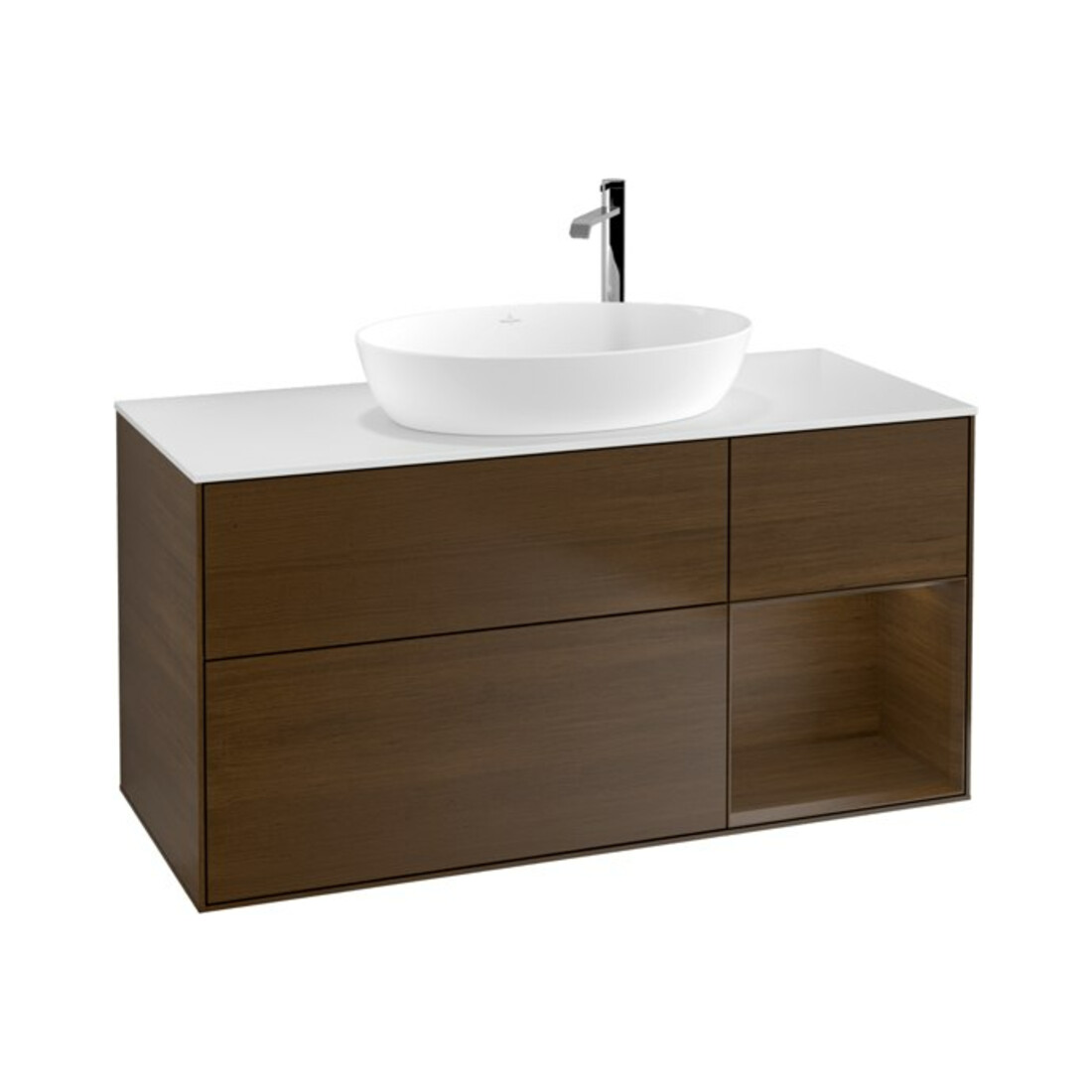 V&B Waschtischunterschrank Wandbeleuchtung Finion 120cm, Pl wh. m, Reg wal ven, wal ven