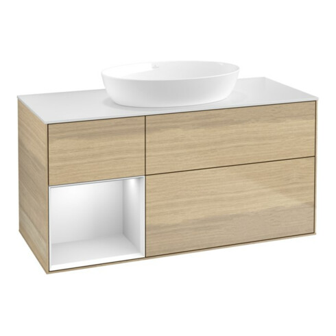 V&B Waschtischunterschrank Wandbeleuchtung Finion 120cm, Pl wh. m, Reg wh. m Lac, Oa ven