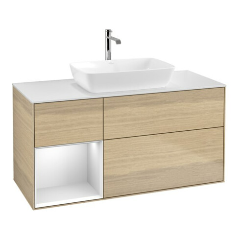 V&B Waschtischunterschrank Wandbeleuchtung Finion 120cm, Pl wh. m, Reg wh. m Lac, Oa ven