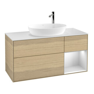 V&B Waschtischunterschrank Wandbeleuchtung Finion 120cm, Pl wh. m, Reg wh. m Lac, Oa ven