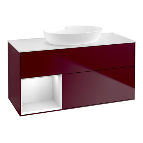 V&B Waschtischunterschrank Wandbeleuchtung Finion 120cm, Pl wh. m, Reg wh. m Lac, Peo m