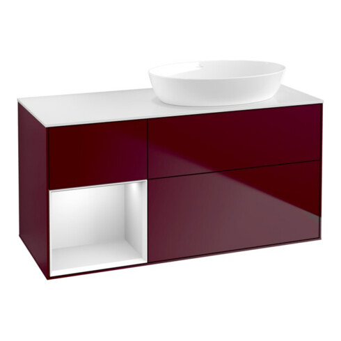V&B Waschtischunterschrank Wandbeleuchtung Finion 120cm, Pl wh. m, Reg wh. m Lac, Peo m