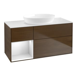 V&B Waschtischunterschrank Wandbeleuchtung Finion 120cm, Pl wh. m, Reg wh. m Lac, wal ven