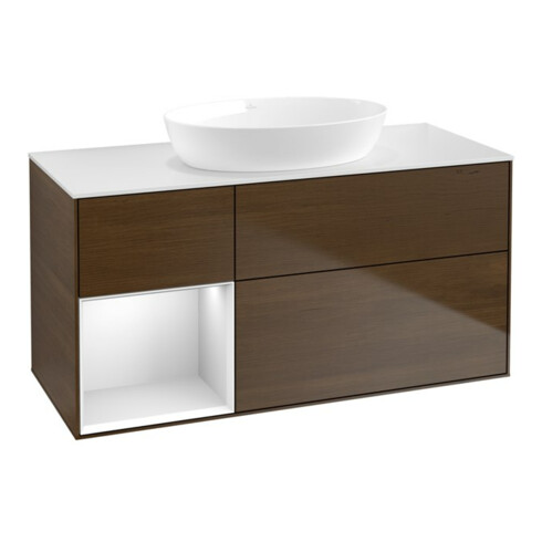 V&B Waschtischunterschrank Wandbeleuchtung Finion 120cm, Pl wh. m, Reg wh. m Lac, wal ven
