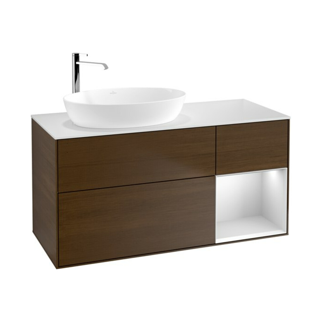 V&B Waschtischunterschrank Wandbeleuchtung Finion 120cm, Pl wh. m, Reg wh. m Lac, wal ven