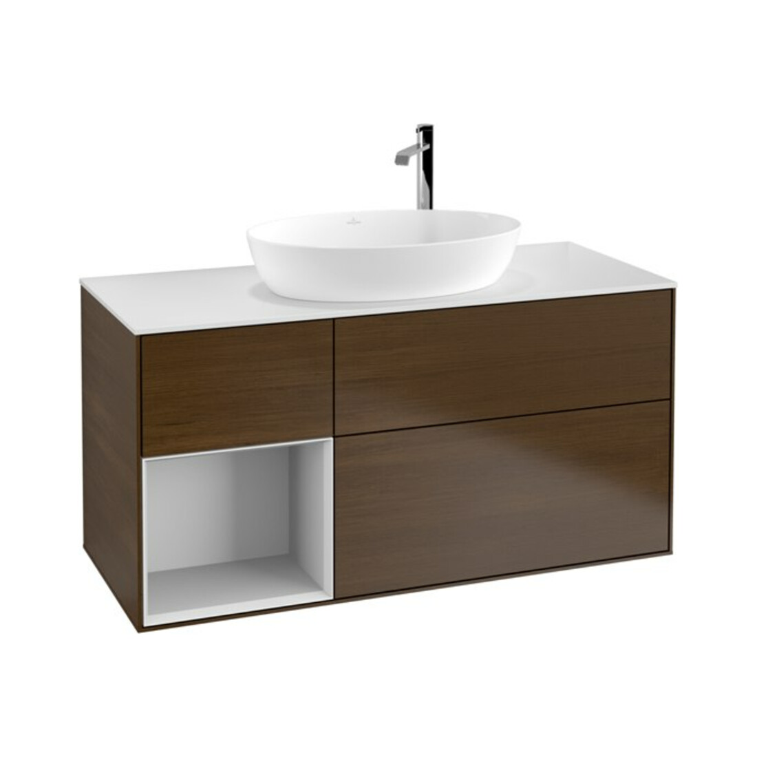 V&B Waschtischunterschrank Wandbeleuchtung Finion 120cm, Pl wh. m, Reg wh. m Lac, wal ven