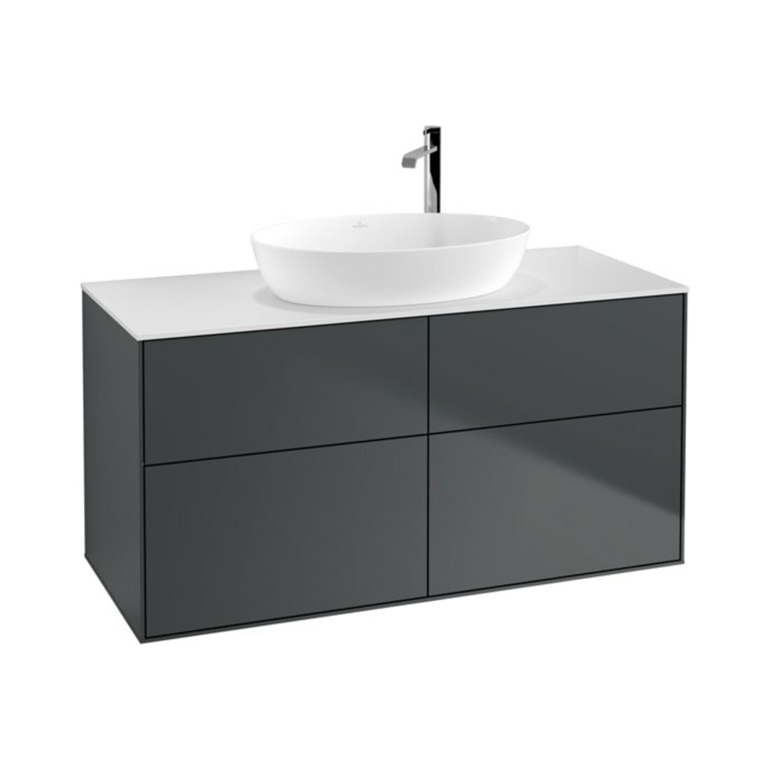 V&B Waschtischunterschrank Wandbeleuchtung Finion 120x60,3cm, Abd.-Pl. wh. m, md bl. m Lac
