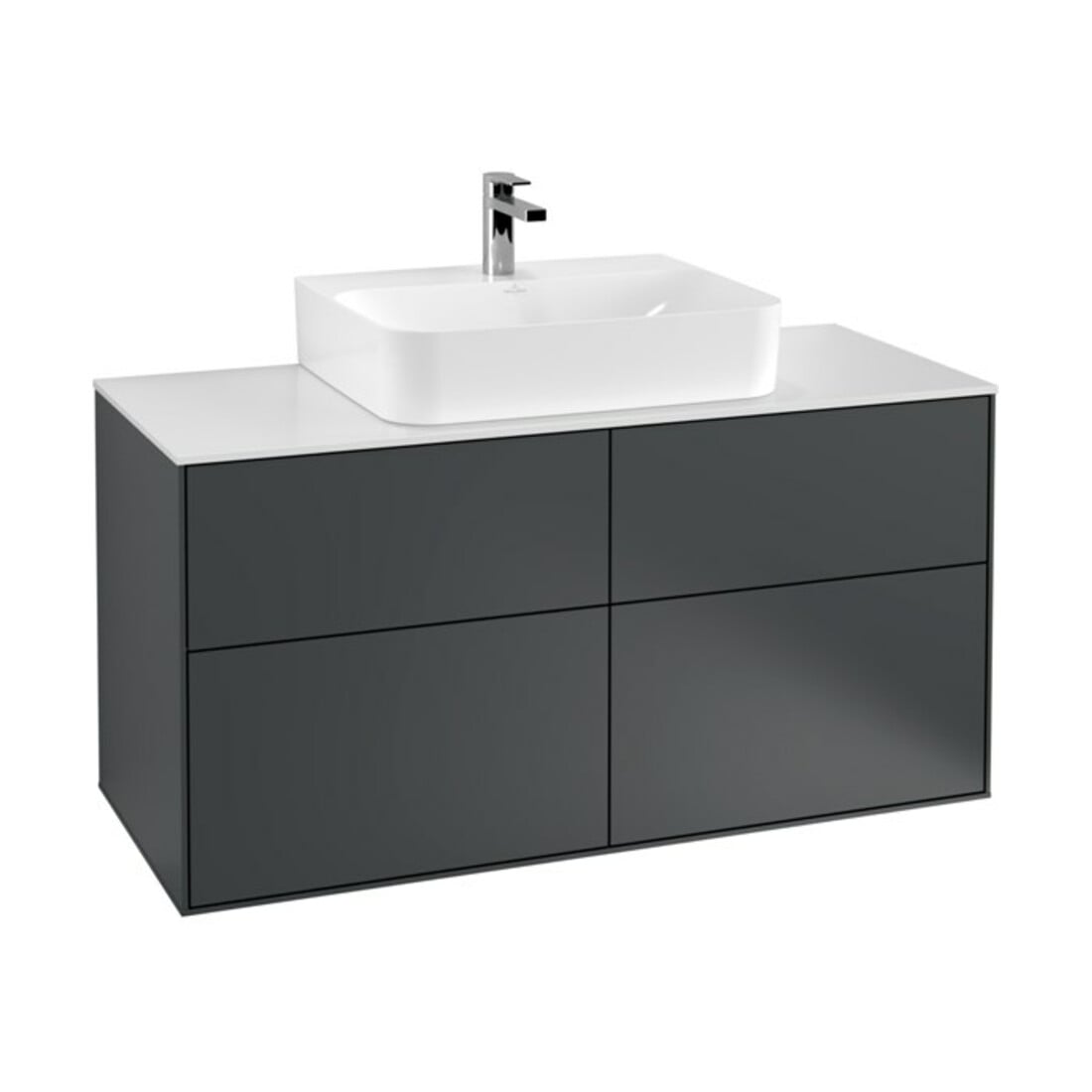 V&B Waschtischunterschrank Wandbeleuchtung Finion 120x60,3cm, Abd.-Pl. wh. m, md bl. m Lac