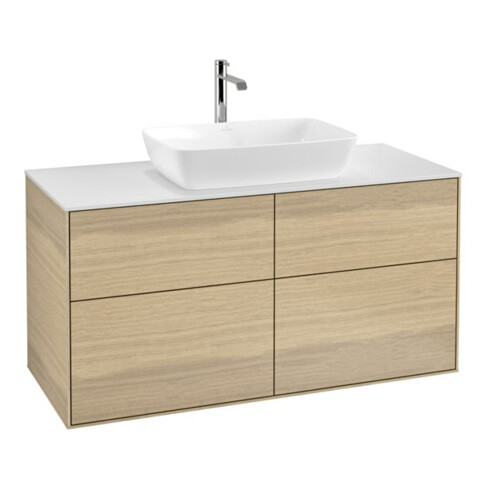 V&B Waschtischunterschrank Wandbeleuchtung Finion 120x60,3cm, Abd.-Pl. wh. m, Oak Veneer