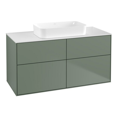 V&B Waschtischunterschrank Wandbeleuchtung Finion 120x60,3x50,1cm, Gl. wh. m, Oli. m Lac
