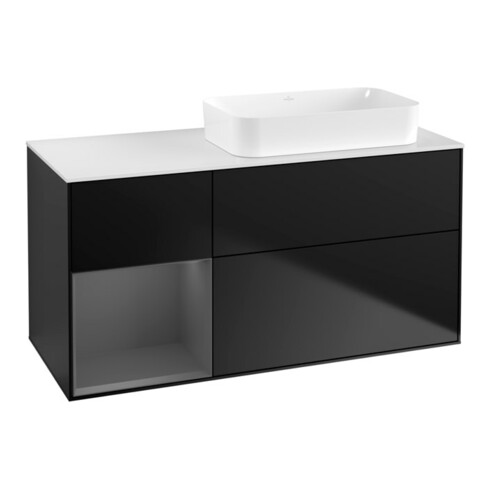 V&B Waschtischunterschrank Wandbeleuchtung Finion 120x60 cm, Reg li Anthrac. m, bla m Lac