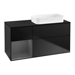 V&B Waschtischunterschrank Wandbeleuchtung Finion 120x60 cm, Reg li Anthrac. m, bla m Lac