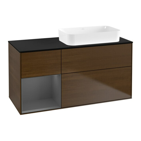 V&B Waschtischunterschrank Wandbeleuchtung Finion 120x60 cm, Reg li Anthrac. m, wal veneer