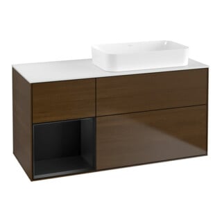 V&B Waschtischunterschrank Wandbeleuchtung Finion 120x60 cm, Reg li bla m Lac, wal veneer