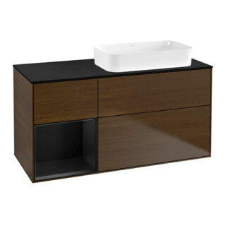 V&B Waschtischunterschrank Wandbeleuchtung Finion 120x60 cm, Reg li bla m Lac, wal veneer