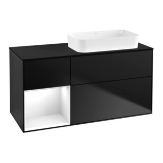 V&B Waschtischunterschrank Wandbeleuchtung Finion 120x60 cm, Reg li glo wh. Lac, bla m Lac