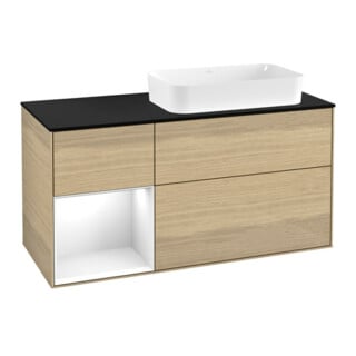 V&B Waschtischunterschrank Wandbeleuchtung Finion 120x60 cm, Reg li glo wh. Lac, Oa Veneer